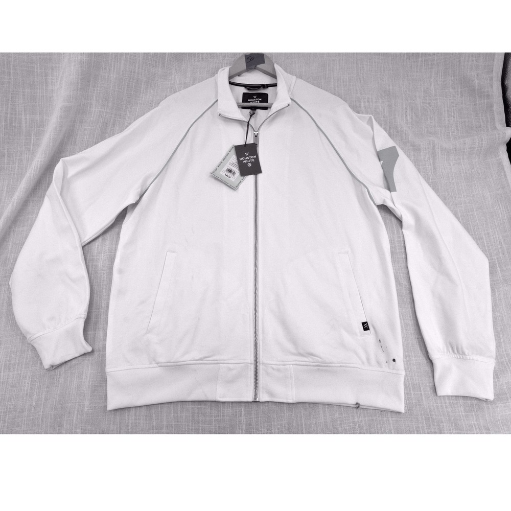 Houston White Mens Full Zip Track Jacket Cream Lime Green Piping Large NWT